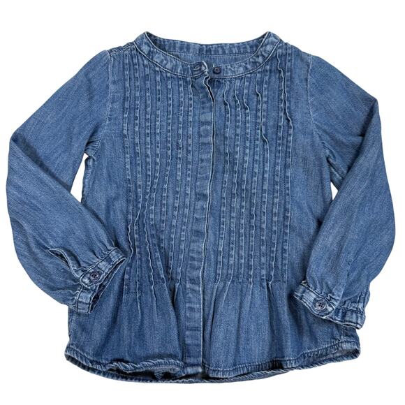 Baby Gap Girls Chambray Denim Pintuck Blouse – Long Sleeve Peplum Top Size 4T - Picture 1 of 4